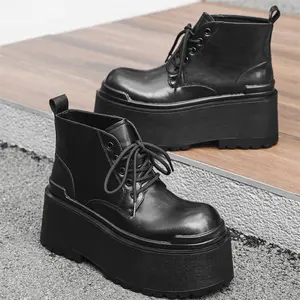 Men's Extreme Platform Height-Increasing Ankle Boots, Lace-Up Round Toe, Casual Style Chunky Sole Short Boots for Niche Fashion & Daily Wear