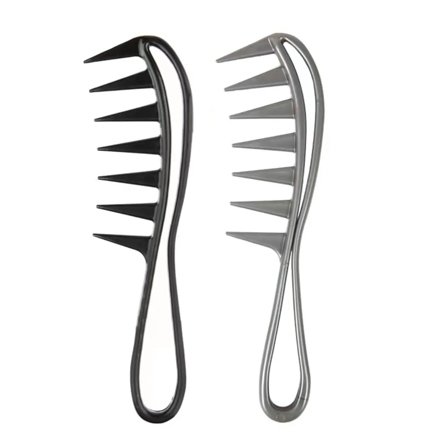 2 count Wide  Comb for Wet Curly Wavy Thick Long Hair -  Plastic Grip for Wigs, Barber Salon - Large Shark  Anti-Static Hair Combs for Men Women (Black, Grey)