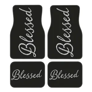 4pcs Blessed English Pattern Car Floor Mats Set - Durable and Easy-to-Clean Polyester Material, Suitable for All Models - Stylish Minimalist Interior Accessories, Perfect for Halloween, Thanksgiving, Christmas, and Birthday Gifts, Car Interior Accessory