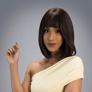 10-Inch Solid Mahogany Brunette Straight w/ Inward Flipped Ends Synthetic Wig | 【Heat Resistant】【Cap Included】 | FSGA