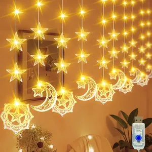 Moon Star LED String Lights, 8 Lighting Modes, USB Powered Fairy Lights, Perfect for Ramadan, Eid, Wedding, Home Decor, Party Atmosphere, Festival Lights