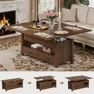 40" Coffee Table Lift Top, Multi-Function Convertible Coffee Table with Drawers and Hidden Compartment, Converts to Dining Table for Living Room, Brown/Black/Natural