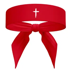 Cross Sports Head Tie Headband Sweat Fitness Black White - Red - Christian Jesus God Scripture Bible Verse Faith Inspirational Men's Women's Kids Sweatband Head Band Sweat Band