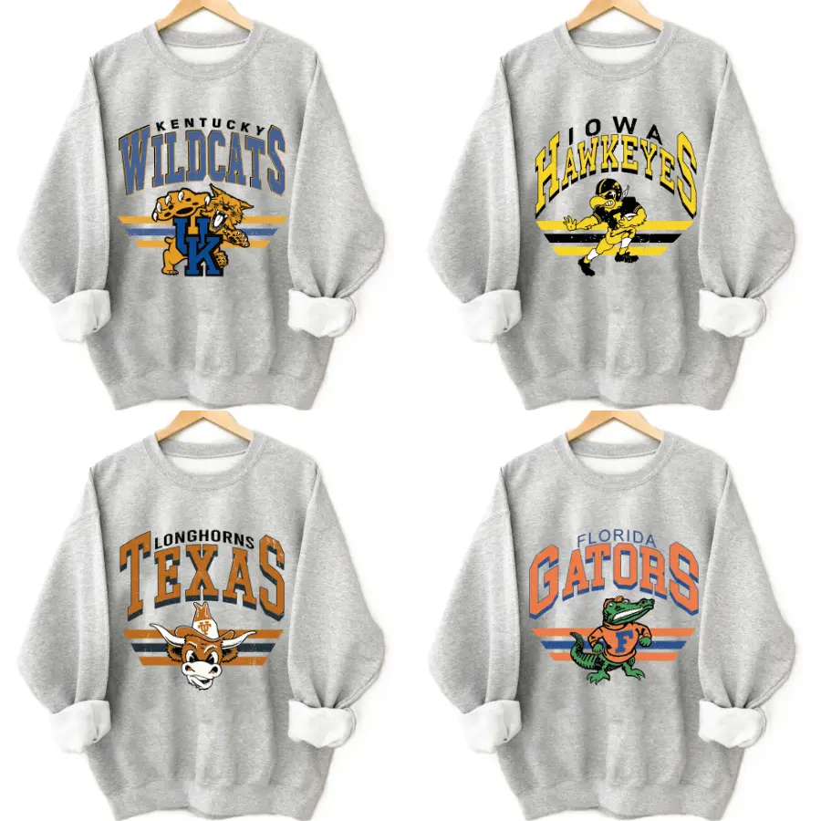 Retro College Football Sweatshirt, Ash Grey Crewneck for Game Day Fan, Classic Football Sweatshirt, Graphic Print, Womenswear