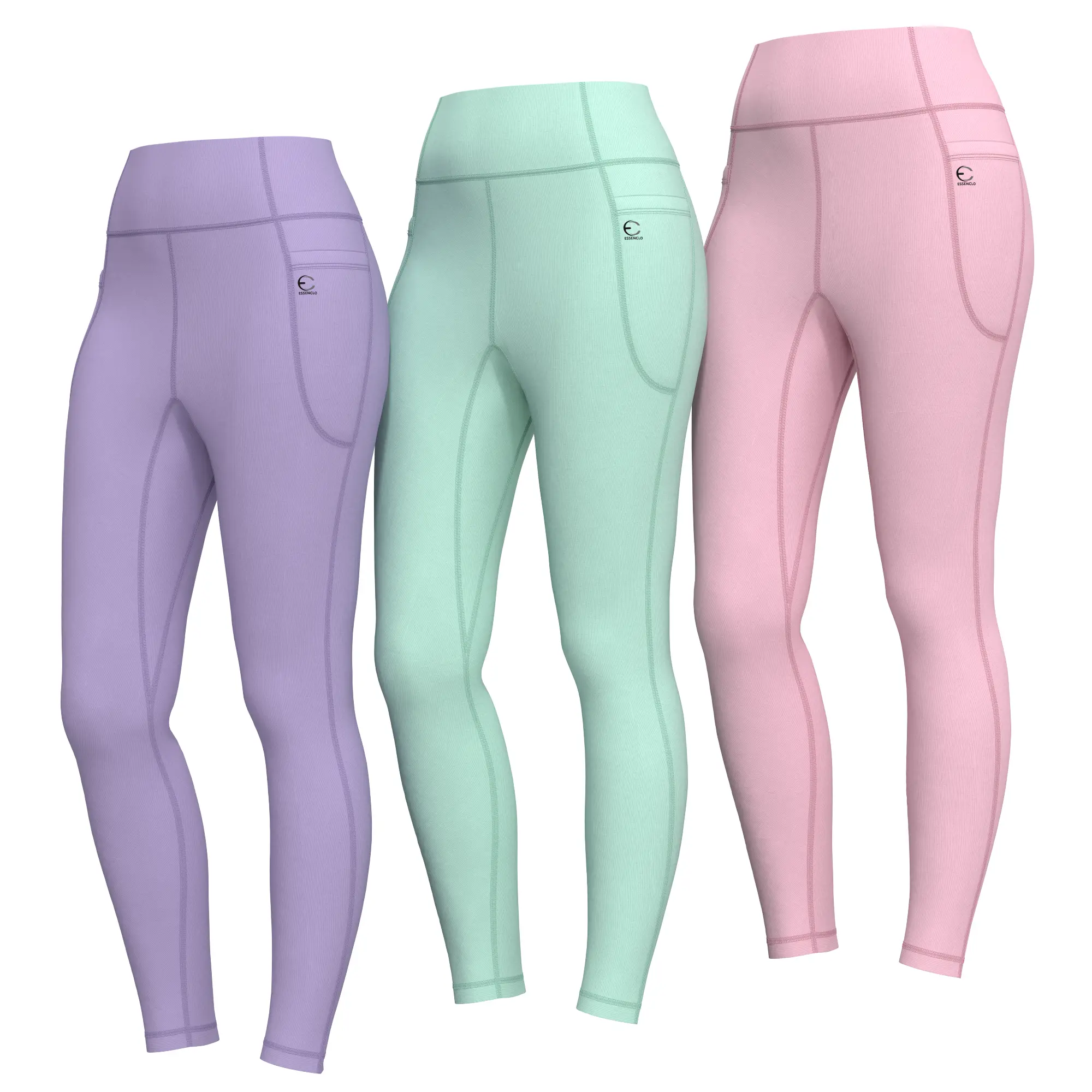 Essenclo Girls High Waisted Leggings 3-Pack with Pockets for Dance, Gymnastics, Cheer, Yoga, Sports & Everyday Wear