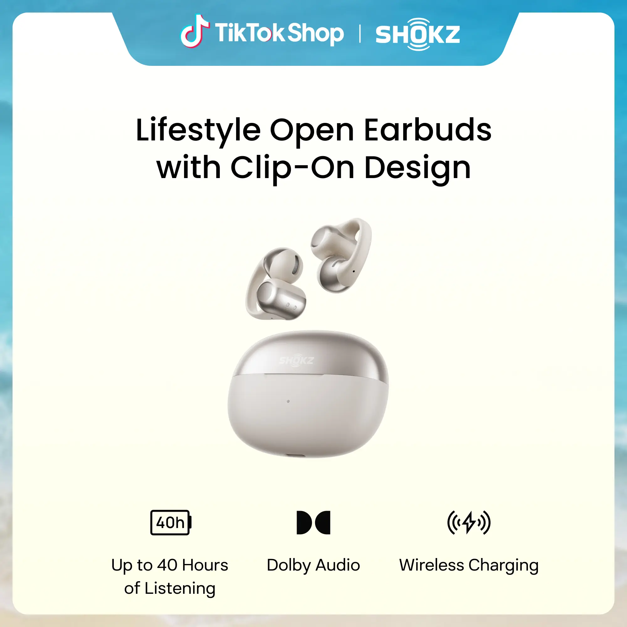 SHOKZ OpenDots ONE - Open-Ear Headphones - Wireless Bluetooth Earbuds with Microphone - Premium Dolby Audio - Water Resistant - Fast Charging - Up to 40 hrs Playtime