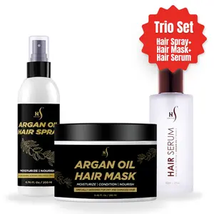 HerStyler Triple Care Set: Argan Oil Hair Mask + Argan Oil Hair Repair Serum + Argan Oil Hair Spray Conditioner Haircare