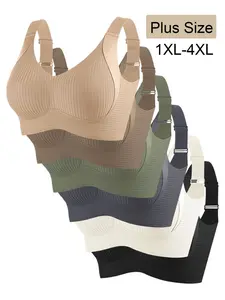 Women's Seamless Bra Set of 6, Wide Shoulder Straps, Medium Support, Fit, Plain Pattern, Sizes 1xl-4xl, Casual Daily Wear