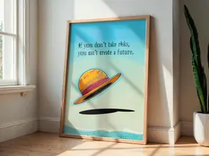 [Sale Up To 45%]-[Free ship-Unframed] - 1 Piece Quote Wall Art - Straw Hat Luffy Poster - Take Risks Art -Anime Motivational Printable -Room Decor (No Frame)