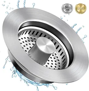 Upgraded 3 in 1 Kitchen Sink Drain Strainer - Stainless Steel Sink Stopper, Anti-Clogging Sink Food Catcher Basket,for US Standard 3 1/2 inch Drain