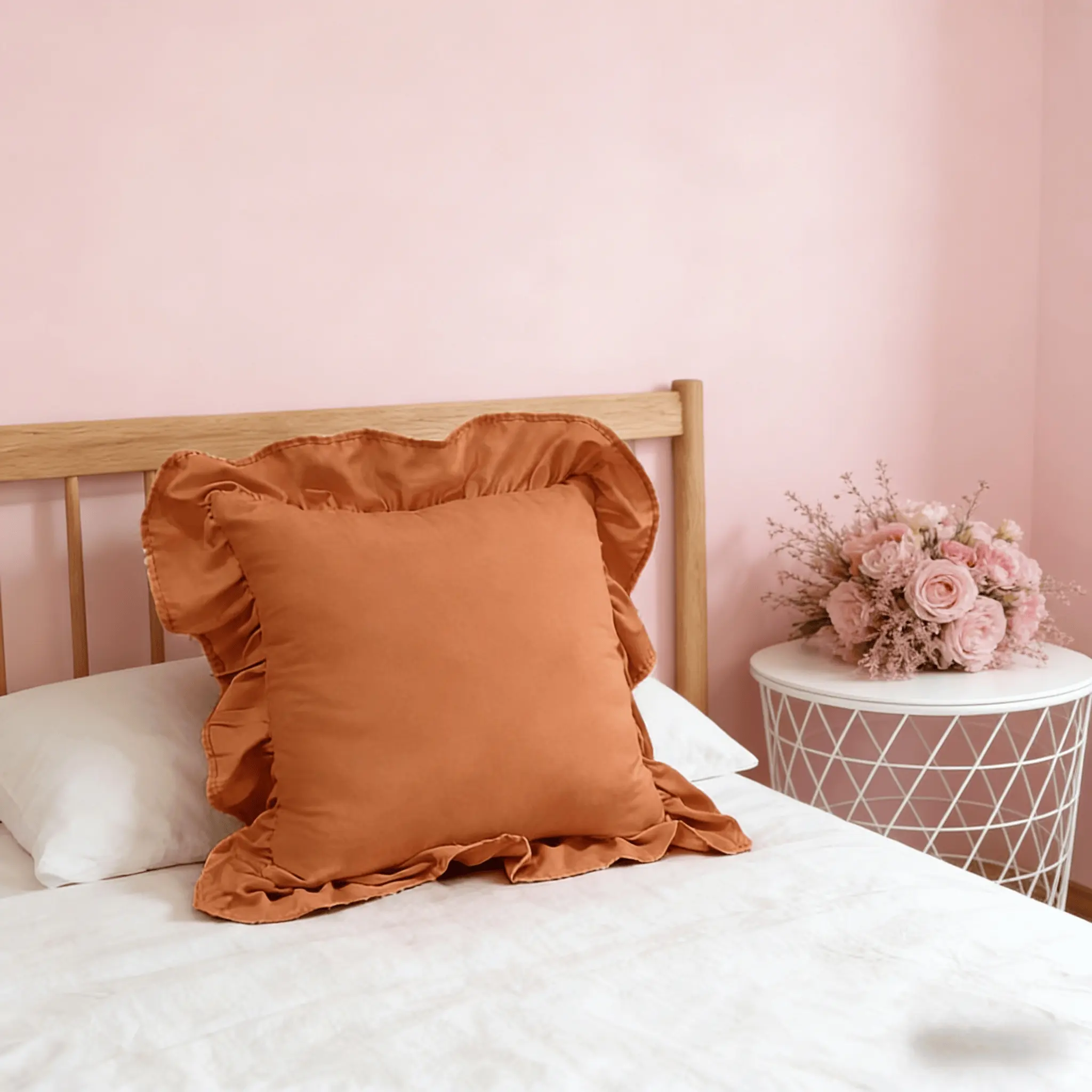 Valentine's Day Solid Color Ruffled Pillow, 18x18 Inch Cushion for Sofa and Bed, Holiday Decor for Living Room and Bedroom