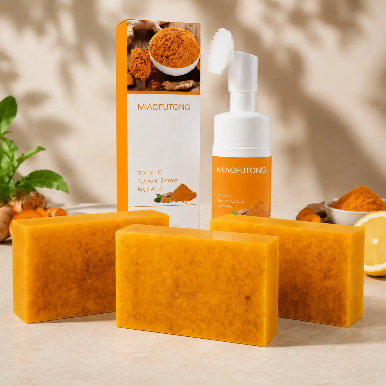 Turmeric Facial Cleansing Set,Facial Cleansing Mousse and Soap,Gentle Skincare Wash