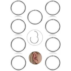 CASSIECA 9-Count 16g Stainless Steel Hinged Nose Hoops - Solid Metal Flexible Hinge Simple Design Women's Hoop Piercing Jewelry for Cartilage, Helix, Septum Piercings