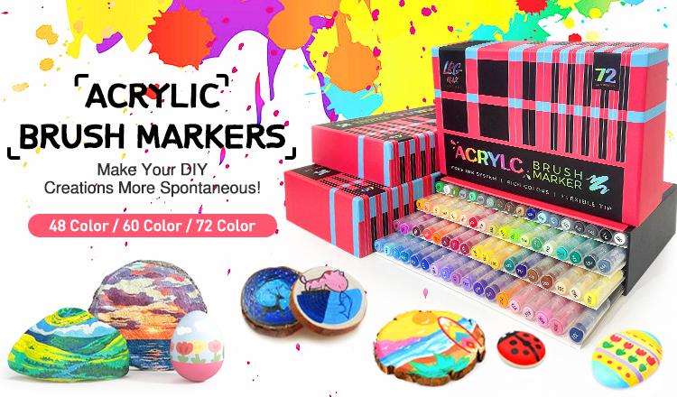 48/60/72 Color Acrylic Paint Pens, Soft Brush Tip Acrylic Paint Markers,Quick-Drying Waterproof Acrylic Markers for Canvas, Rock Painting, Wood, Stone, Glass, Ceramic, Fabric Painting, DIY Crafts.