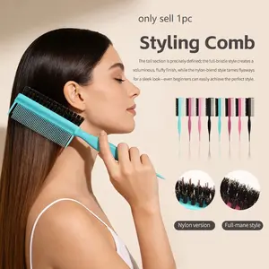 Three-In-One Tail Comb for Beginners, Easy High Crown Volumizing Brush, Makeup Artist Highlight Brush, Travel Hair Styling Tool, Candy Color