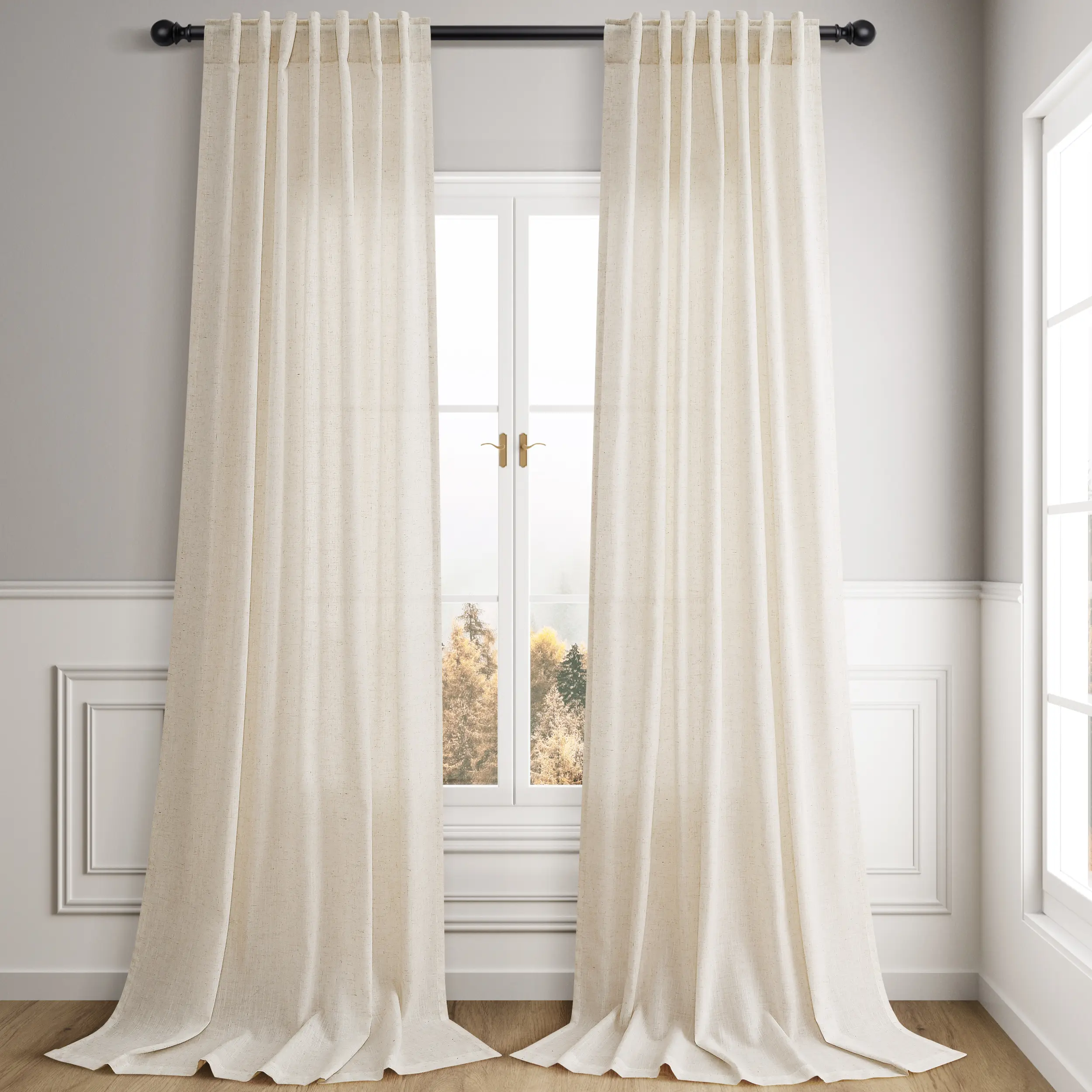 Jowels Flax Linen Curtains 2 Panel for Living Room Back Tab Pocket Drapes Semi Sheer Privacy Window Curtain Country Rustic Farmhouse Cloth Curtain for Dinning Room
