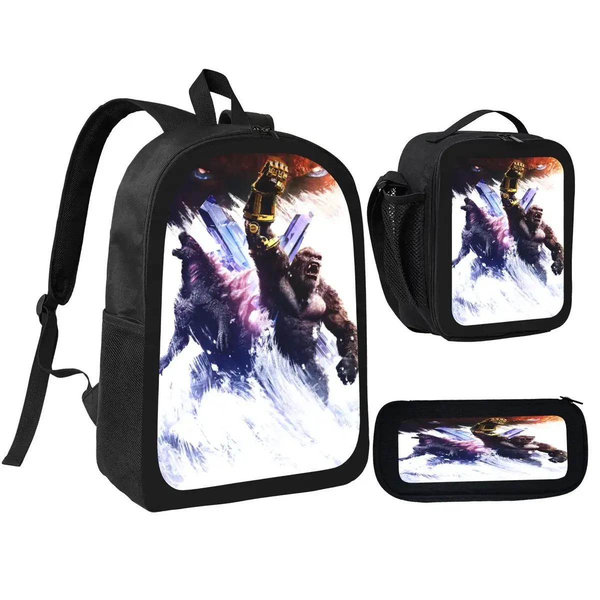 3PCS Godzilla backpack Anime Backpack Daypack Gaming Shoulder Bag Leisure Travel Adjustable Strap Backpacks 17in