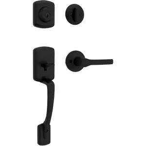 Front Door Lock Handle and Deadbolt Set, Entry Handleset Exterior with Interior Reversible Lever, Matte Black, Pick Resistant SmartKey Rekey Deadbolt Security, with Microban Protection