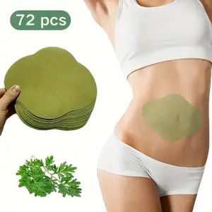 Mugwort Belly Patch,72Pcs Natural Wormwood Essence and 72Pcs Belly Sticker, Moxa Hot Moxibustion Navel Wormwood Sticker Herbal
