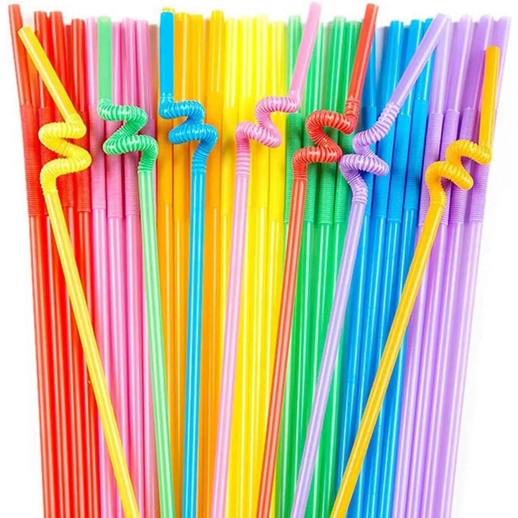 100 count 12.6 inch Extra Long Colorful Plastic Straws Disposable,Bendy Straws Drinking Plastic,Party Fancy Flexible Disposable Straw