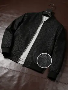Men’s Jacket Men’s Outdoor Sports Jacket Sports Shirt Windbreaker Steel‑embroidery Phoenix Print Textured Flight Jacket Fashionable Versatile Trendy Black Casual Coats Long Sleeve jackets windbreaker jacket jackets zip up business casual tops