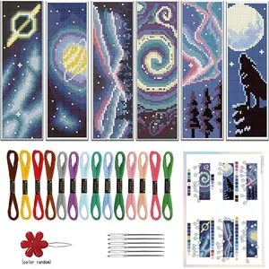 Starry Sky Pattern Cross Stitch Kit, 6pcs/set Diy Cross Stitch Kit with Random Color Tools, Hand Embroidery Craft Cross Stitch Supplies for Beginners