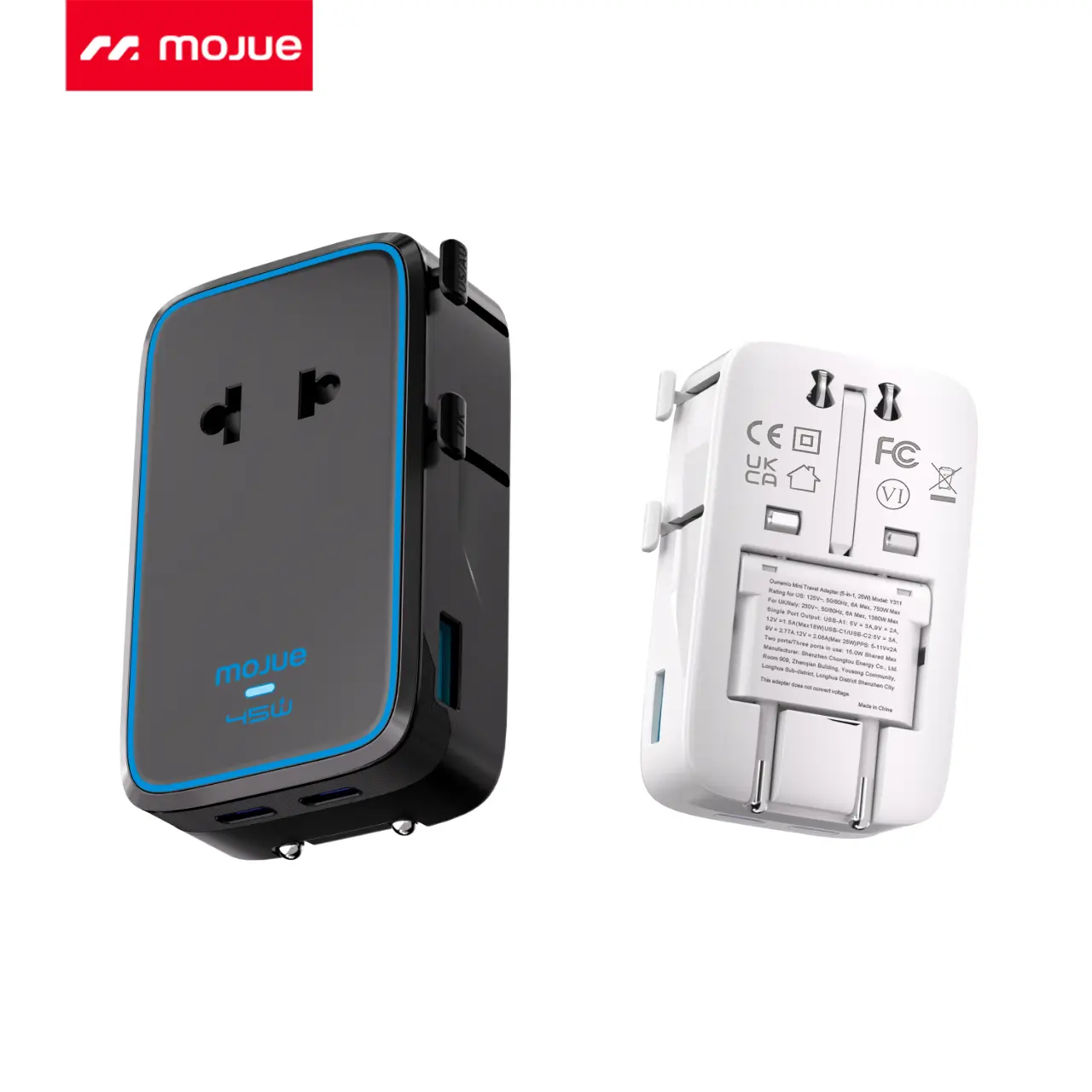 MOJUE Universal Travel Adapter, 2026 Ultra-Slim 45W PD Fast Charger, 4-Port (USB-A/1 USB-C/2 ) International Power Adapter, Worldwide Plug Adapter for EU/UK/AU/Asia, Travel Essentials for 200+ Countries Multifunctional