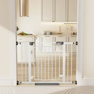 Flycity Baby Extra Wide Baby Gate for Doorways,Auto Close Safety Gates for Bedroom, Fits 29.6 Inch to 42.5 Inch with Pressure Mounted Extention Kit, Easy Walk Thru Child Safety, White