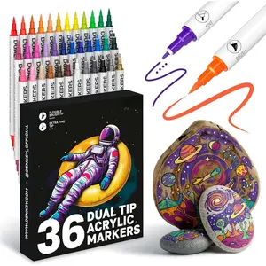 36 Dual Tip   Markers Set | Colored Markers Brush & Extra Fine Tips | Water-Based Art Markers |   Pens for Rock Painting, Canvas, Glass, , Ceramic DIY Crafts & Art Supplies