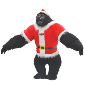 8.2ft Giant Christmas Gorilla Inflatable Costume Plush Onesie with Festive Santa Hat Inflatable Christmas Mascot Outfit Fits Height 5.25-6.65ft Battery Included Cosplay Party Costume