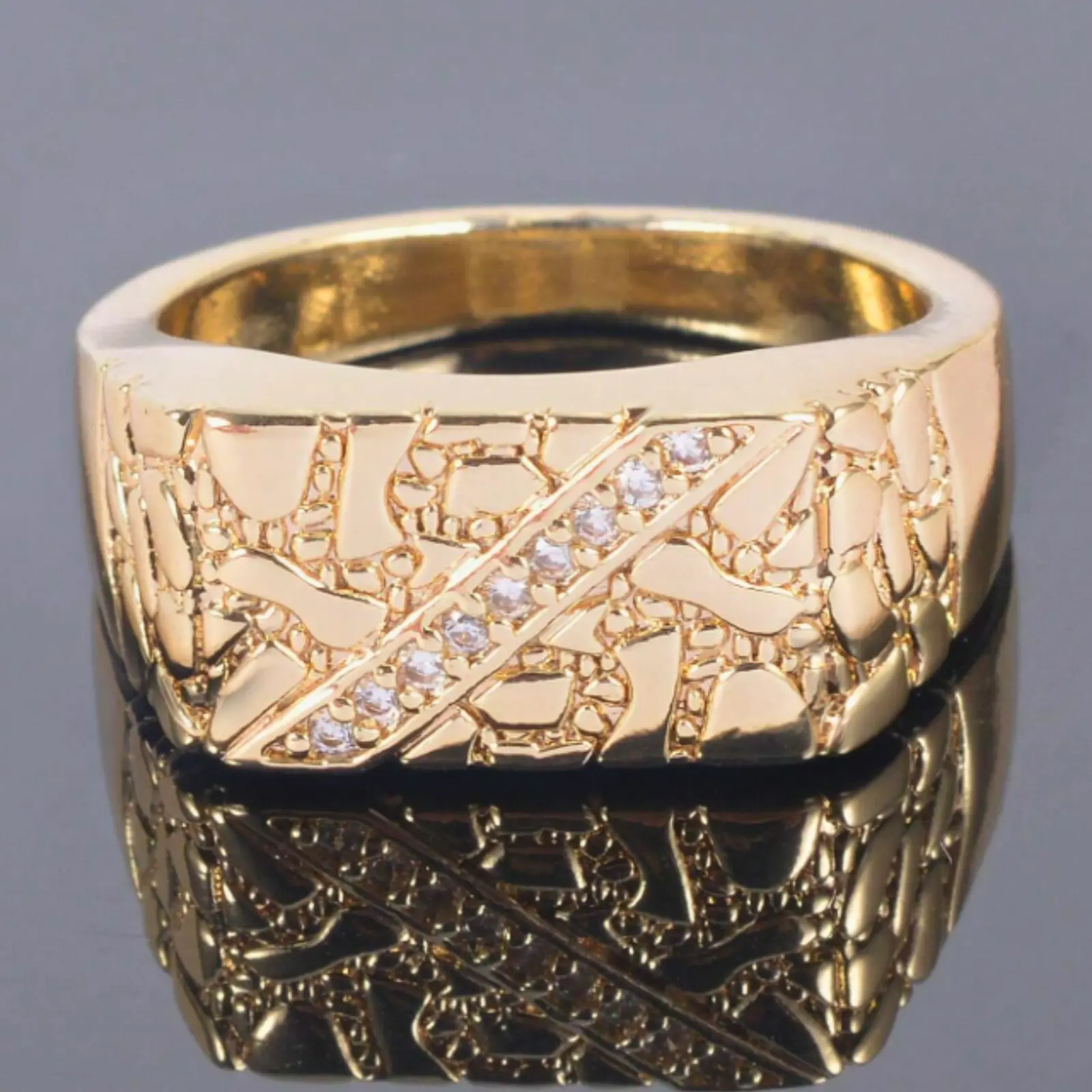 14k gold plated men's fashion jewelry with closed-ring stones for birthday gifts for lovers, parties