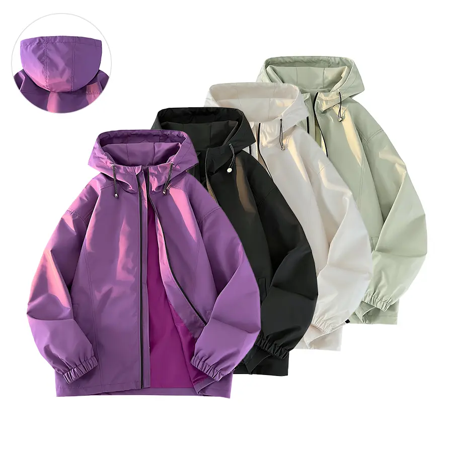 Men’s Loose-Fit Hooded Windproof Waterproof Coat - Long Sleeve Menswear Top, Wear-Resistant, Front Zipper Closure, Solid Color Casual Outerwear