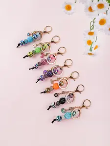 New Original Beaded Keychain, Colorful Rainbow Bead Pendant, Metal Key Ring, Cute Bag Charm, Handmade DIY Rhinestone Accessory, Keychain for Bags
