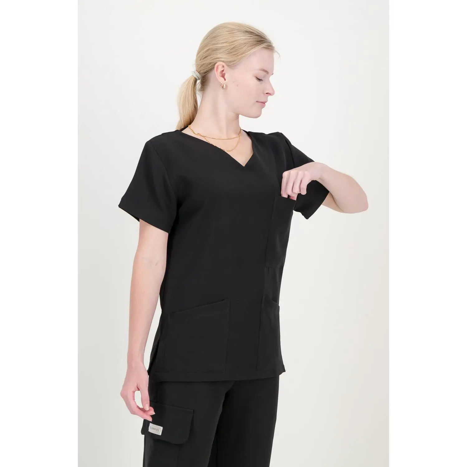 Women's Jet Black Scrub Top - V-Neck