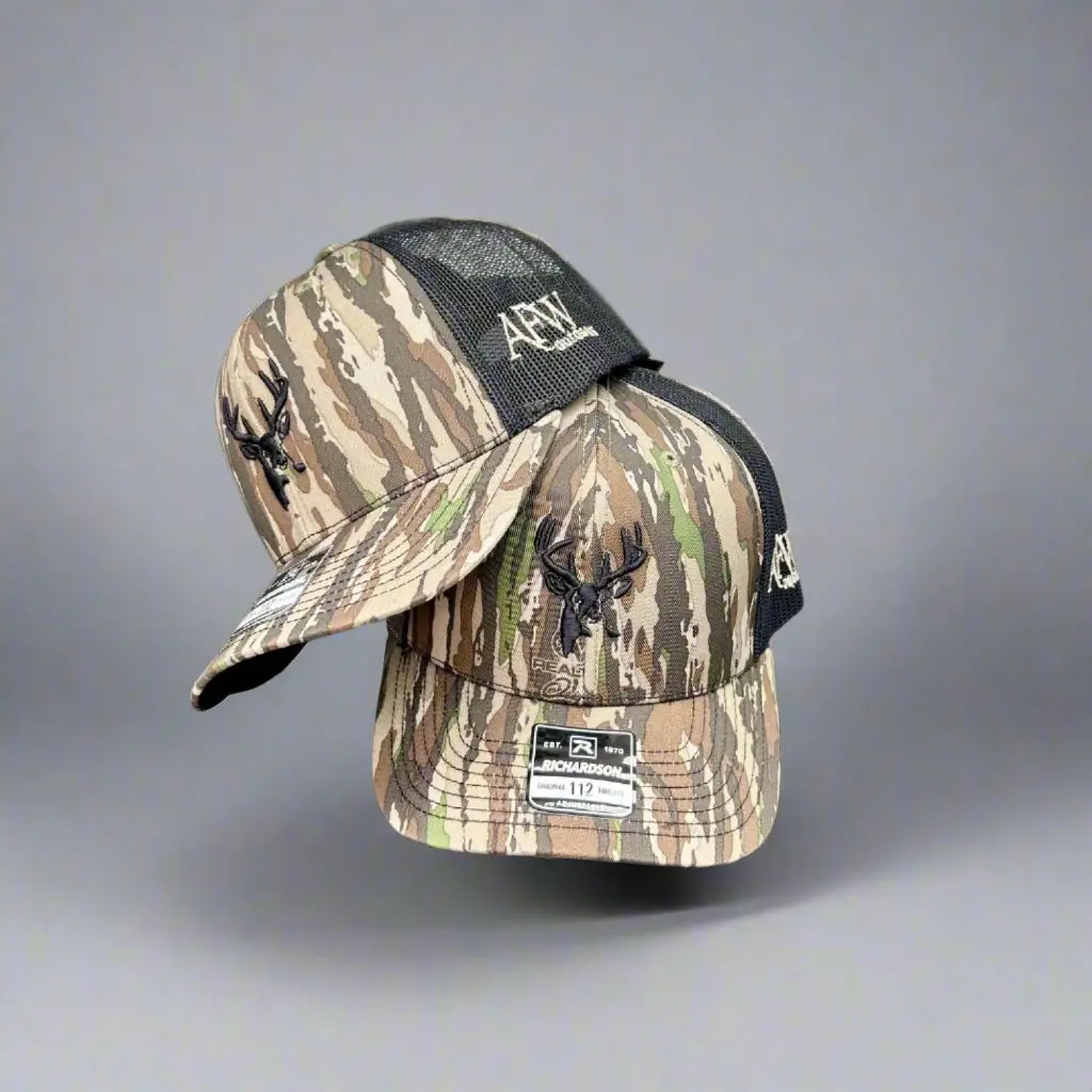 American Flyway Waterfowl Realtree Original 112 Buck Camouflage Snapback Baseball Cap - Adjustable Snapback Closure, Premium Cotton Twill Front Panels, Nylon Accents, Breathable, Slight Pre-Curved Visor, Sun Protection for Outdoor Activities, Snapback Fit