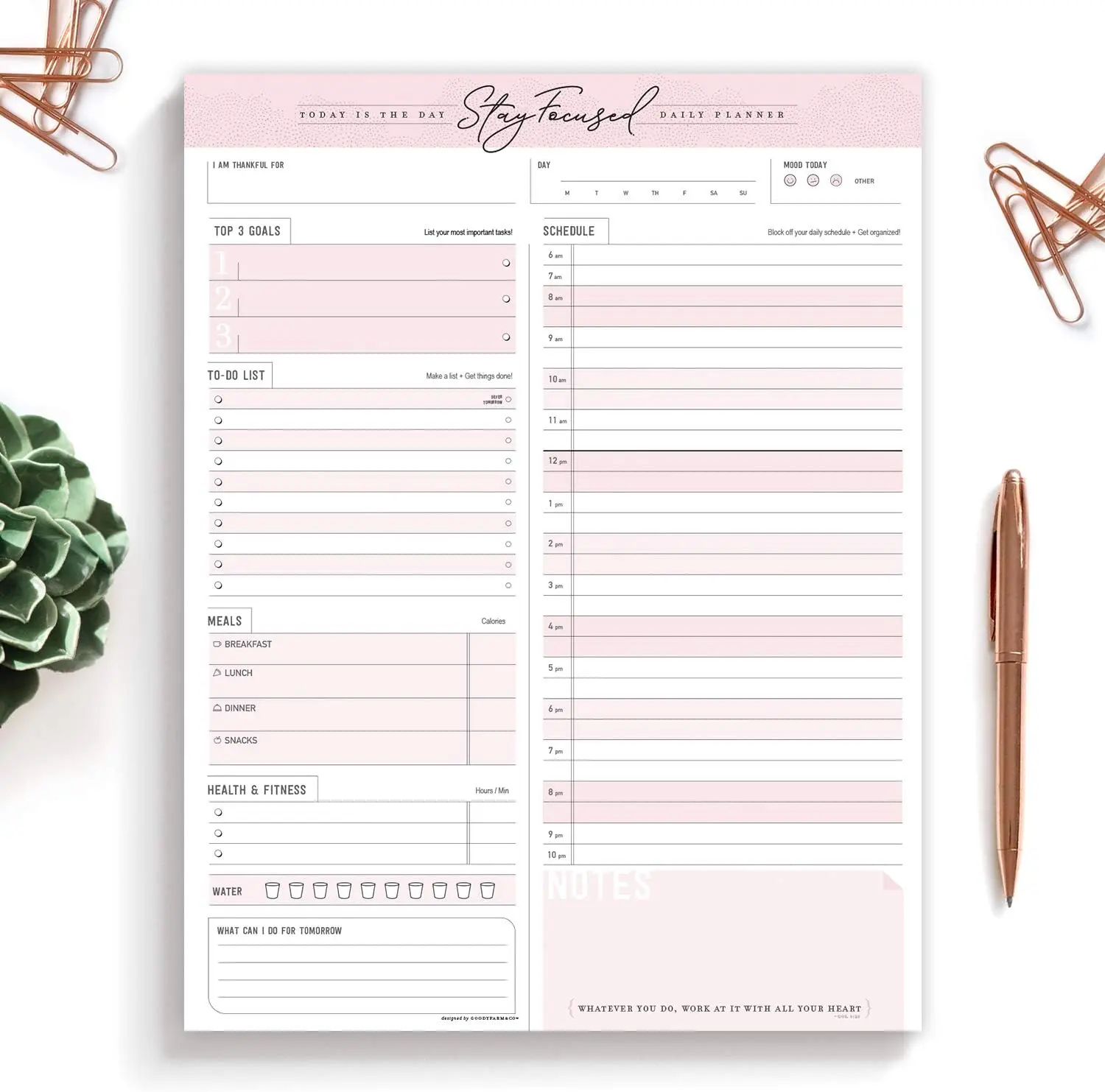 Daily Notepad Planner To Do Schedule - Stay Focused 50  off  Made  (Rose )