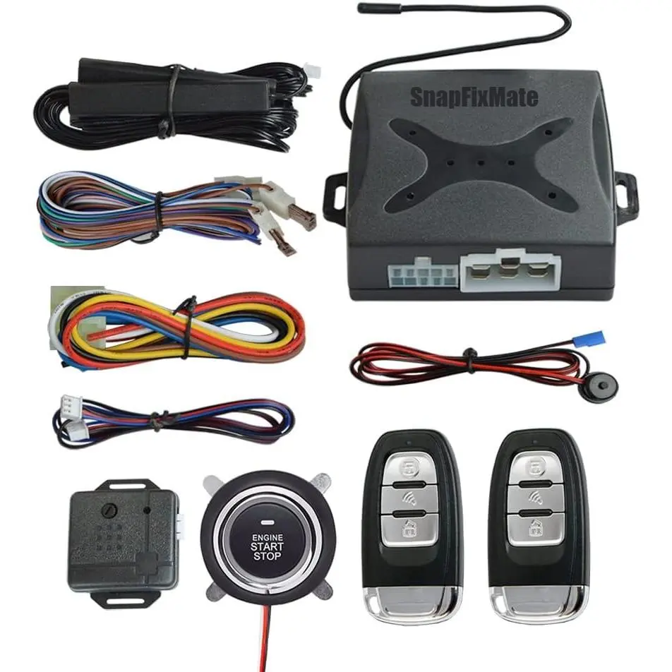 SnapFixMate ① Passive keyless Entry Car Alarm System + ② Remote Engine Starter + ③ Push to Start Iginition Button (Support to Connect Original Siren)