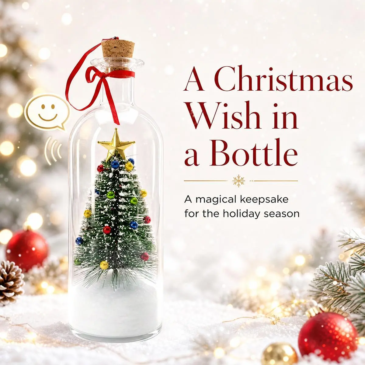 Recordable Christmas Tree in a Bottle with Ornamental Decorations and Star Accent, Battery Powered for Easy Recording of Holiday Messages,Creative Holiday‑Themed Home Desktop Decor Gifts for Family Friends