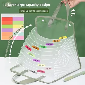 13 Layer Expanding File Folder with Handle, Large Capacity Organizer,Snap Closure Accordion Design with Tab Dividers,Waterproof and Dirt Resistant Material for Exams Office Documents and Paper Storage, Test Paper Folder