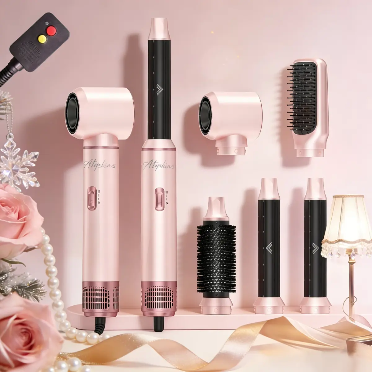 5-In-1 Lightweight Ionic Hot Air Brush - Hair Dryer, Curling & Straightening Tool, Volumizing Styler, Travel Dual Voltage Multifunctional Personal Care Appliance, Hair Styling, Straightening Curly Hair