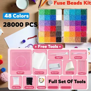 24&48 Color 2.6mm Fuse Beads Kit 3D Pixel Puzzle Art Handmade Special Gifts Perler Beads Craft Jewelry Beading DIY Set Includes Full Tools