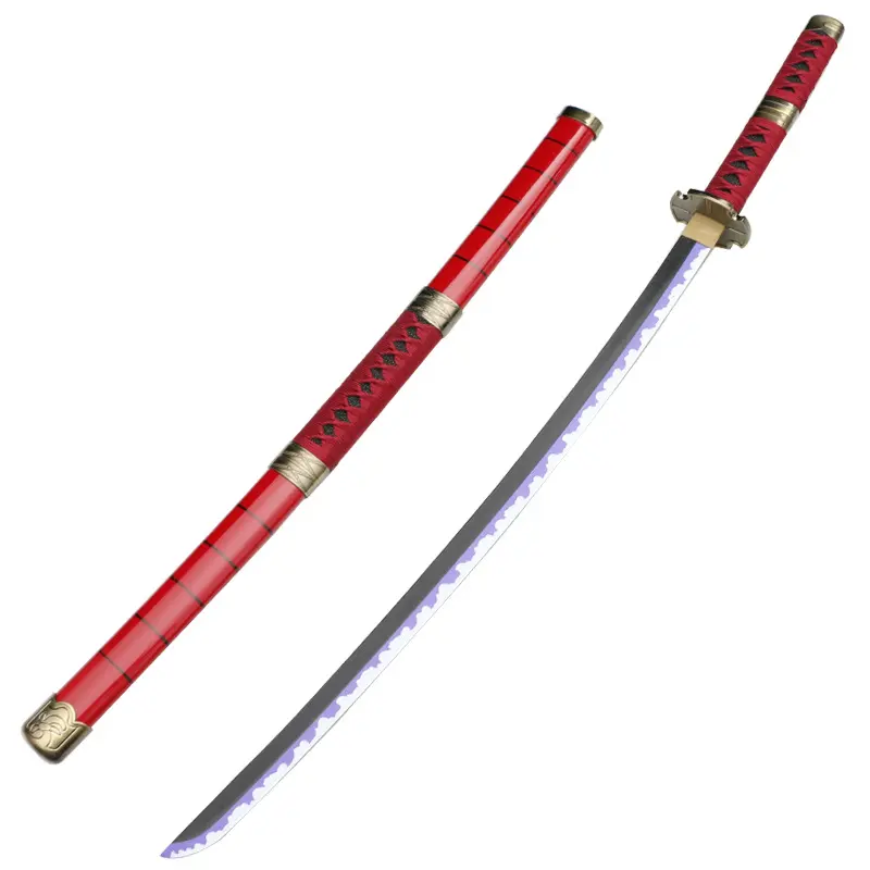 1-Piece Cosplay Katana Sword Decorative Ornament, Glossy Bright-Red Outer Sleeve, Jagged Edge Textured Profile, Comfort-Grip Handle, High-Detail Display Piece, Ideal for Hobby Collection & Gifts (12 Years Above)
