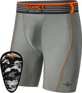 Exxact Sports Mens Compression Shorts with Soft Athletic Cup for Baseball Football Hockey, Mens Cup Underwear with Cup - (Gray)