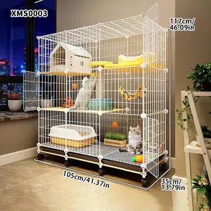 Double-Layer Cat Cage Indoor Home Use, Spacious Cat Bed Integrated Iron Craft, Space-Saving Cat House, Free-Style Cat Enclosure, Wire Metal Kennel