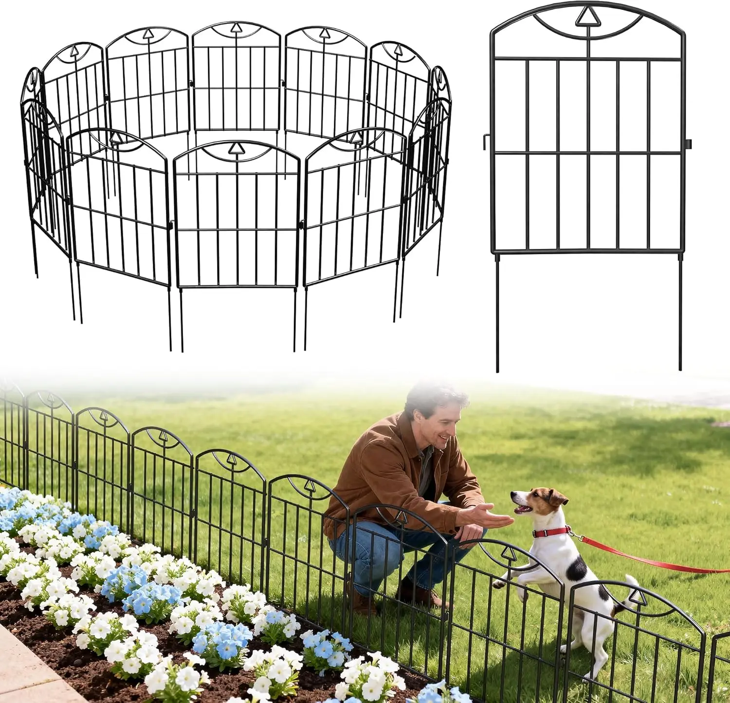 Garden Fence 17in (H) x10.5ft (L), 10 Pack Rustproof Metal No Dig Animal Barrier, Decorative Garden Border Fence Panels, for Dogs, Flower Bed, Patio Hanging