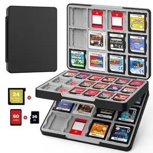 Portable Gaming Card Organiser with 60-Cartridge Cover, 24 3DS Cartridge Holders, 36 Micro SD Cushion Protectors, Magnetic Closure, Compatible with Switch 2/Switch OLED/3DS XL, Black Gift Box