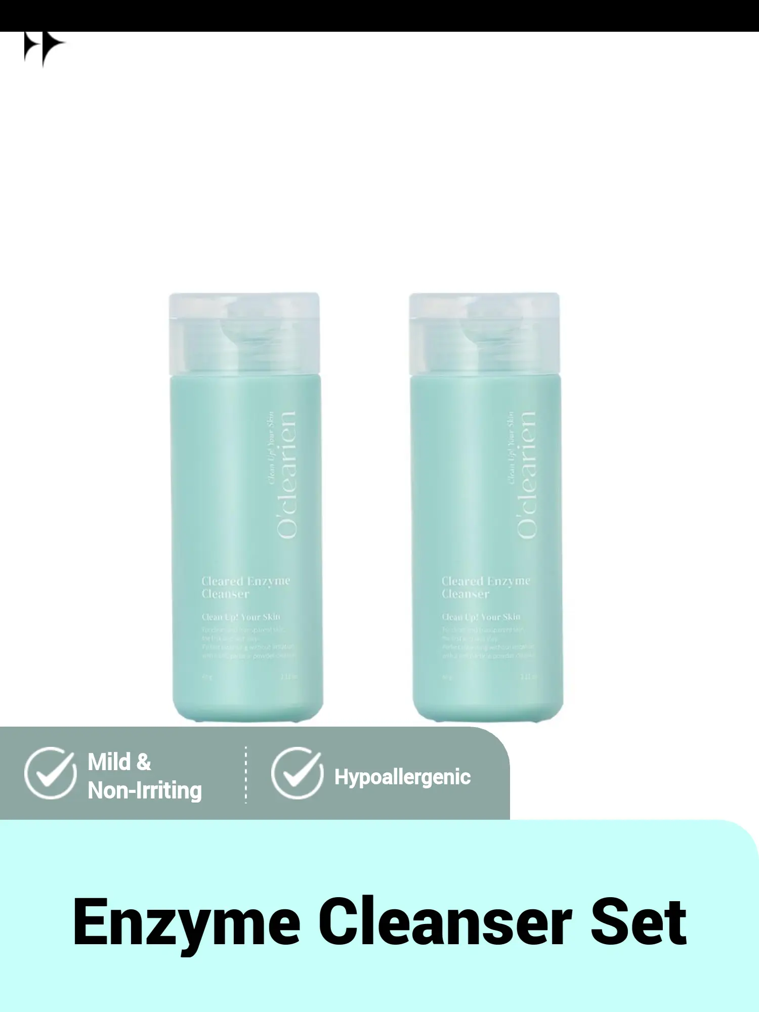 [OCLEARIEN] Enzyme Cleanser 60g / 2.11oz / 2pieces set | Powder Wash for Sensitive Skin | Low pH, Makeup Remover, Non-Irritating, Reduces Pores & Acne