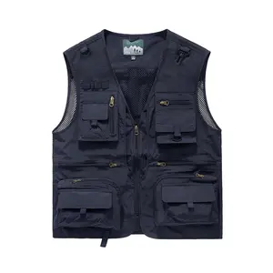 Zipper Pockets Cargo Vest, Men'S Casual Outwear Zip Up Vest For Spring Summer Outdoor Fishing Photography