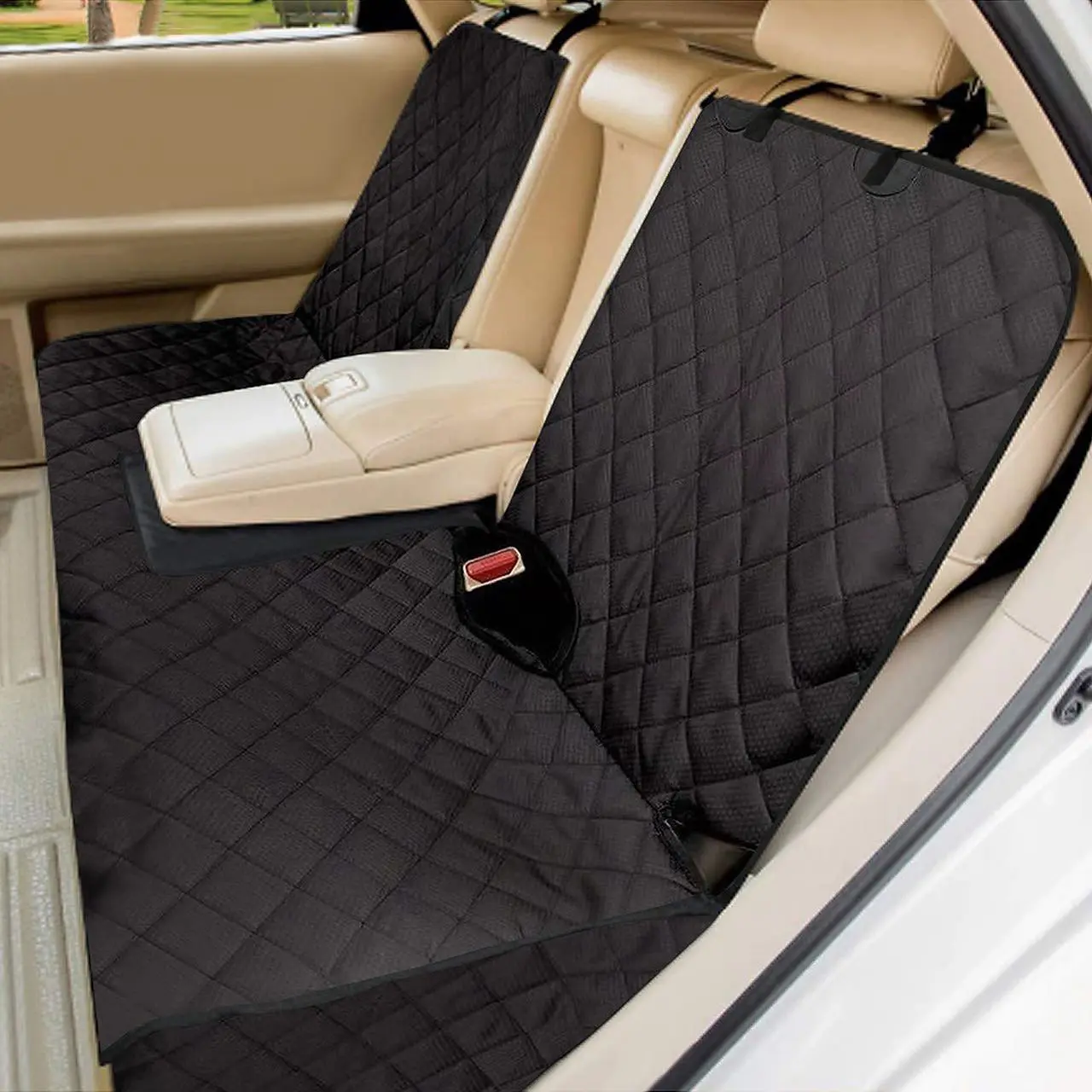 Dog Car Seat Cover for Back Seat, Waterproof Bench Backseat Protector, Nonslip Rear Seat Cover for Kids & Pets, Compatible with Middle Armrests and Fits for Cars, Trucks & SUVs