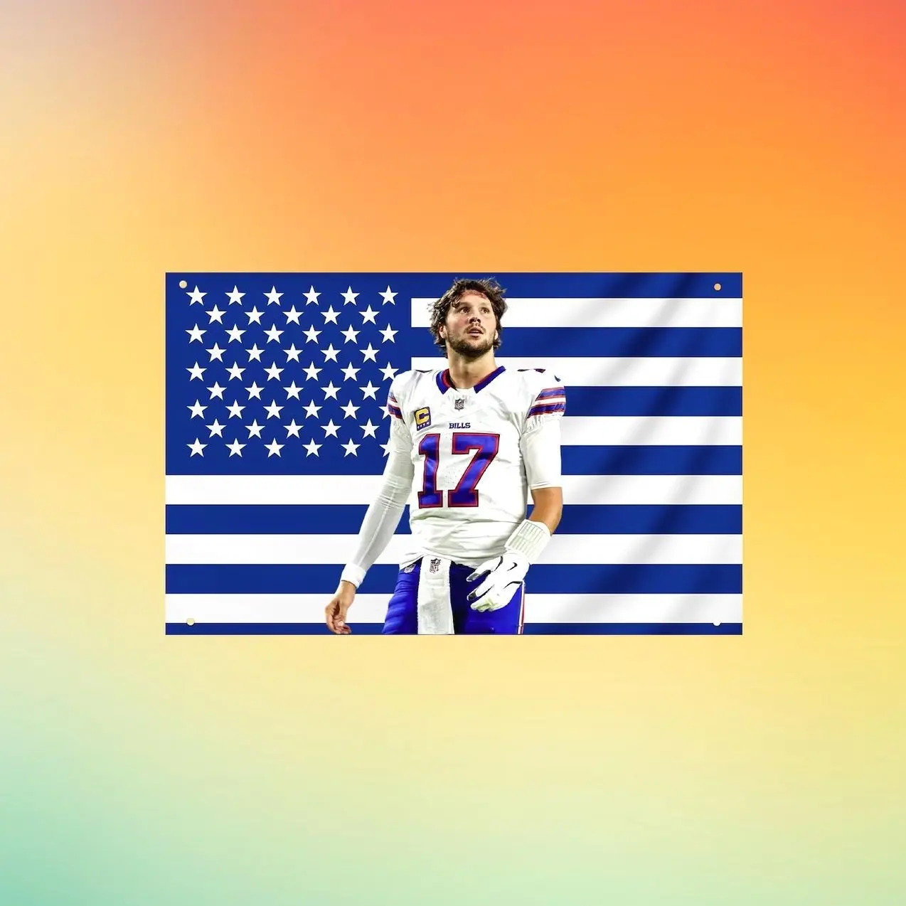 Josh Allen, Buffalo Bills Football Flag | Blue USA Wall Tapestry, Quarterback Banner, Fan Room Decor Gift Wall Tapestry, Fabric Wall Hanging for Bedroom, Dorm Room, Living Room and Apartment Decor, Lightweight Indoor Wall Art